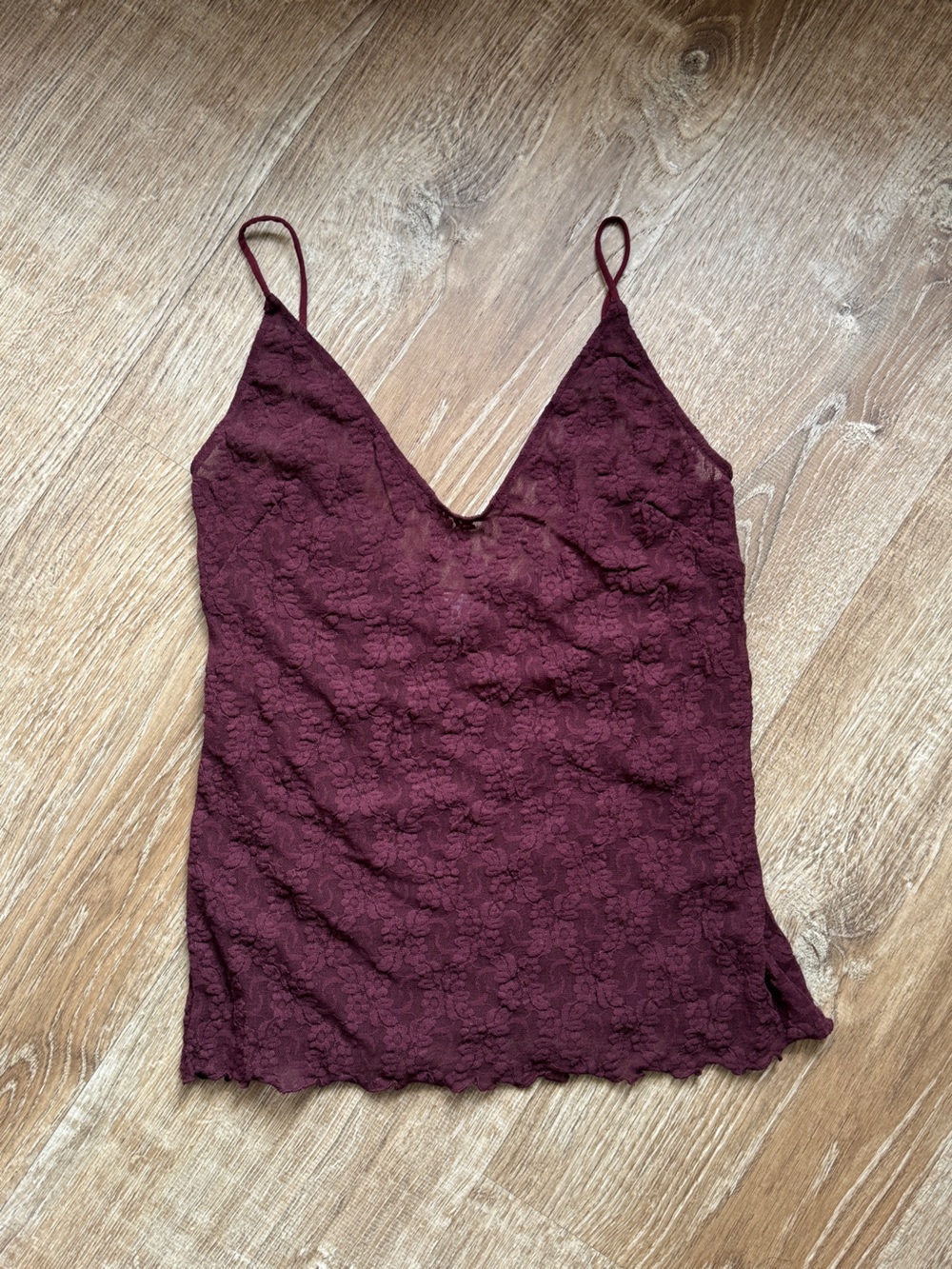 Lace V-Neck Cami in Burgundy